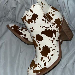 Cow print booties